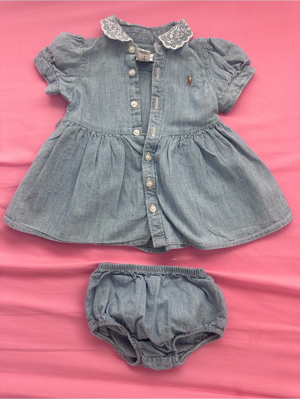 Ralph Lauren Light Blue Denim Dress with Matching Bloomers
